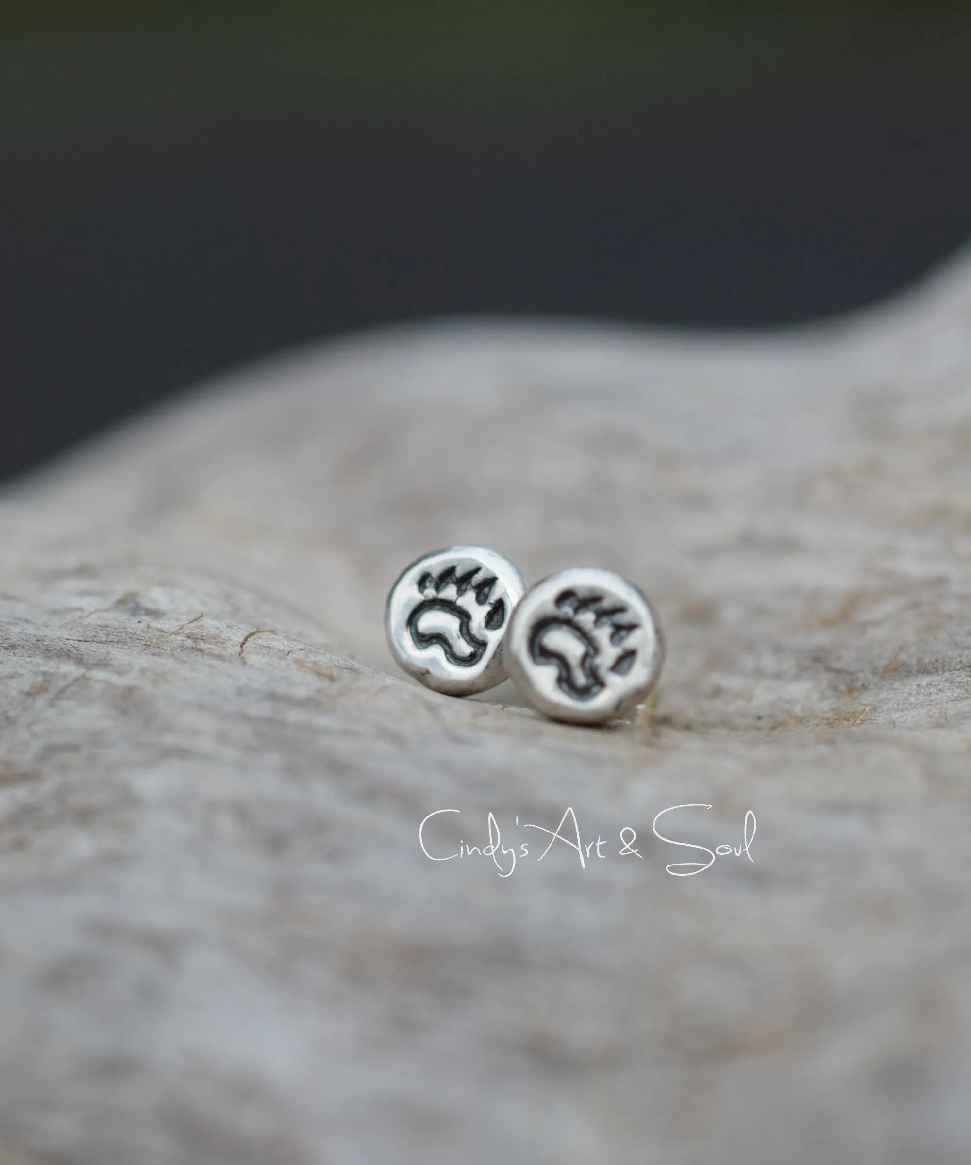 Bear Claw Earrings Silver Post Nugget Stud Earrings Ready to ship