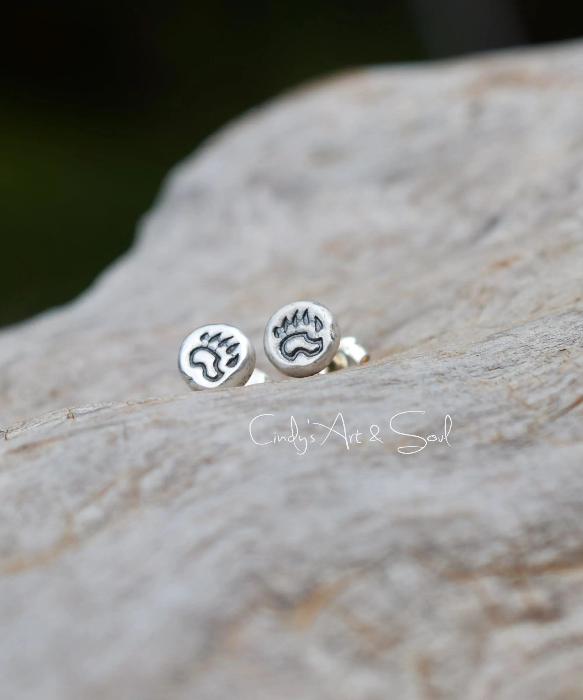 Bear Claw Earrings Silver Post Nugget Stud Earrings Ready to ship