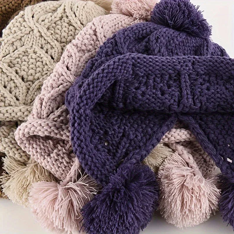 Big Woolen Ball Knitted Versatile Winter Warm Pullover Hat