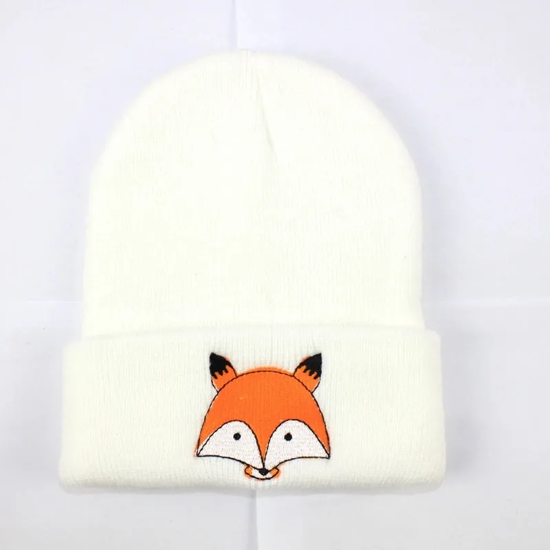 Children Unisex Cute Fox Embroidery Wool Cap