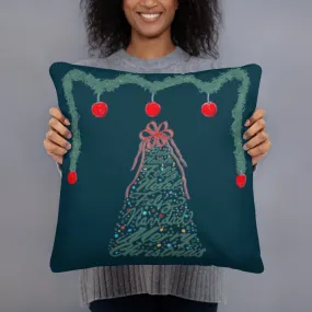Christmas Tree - Multilingual Throw Pillow (Color: Blue Whale)