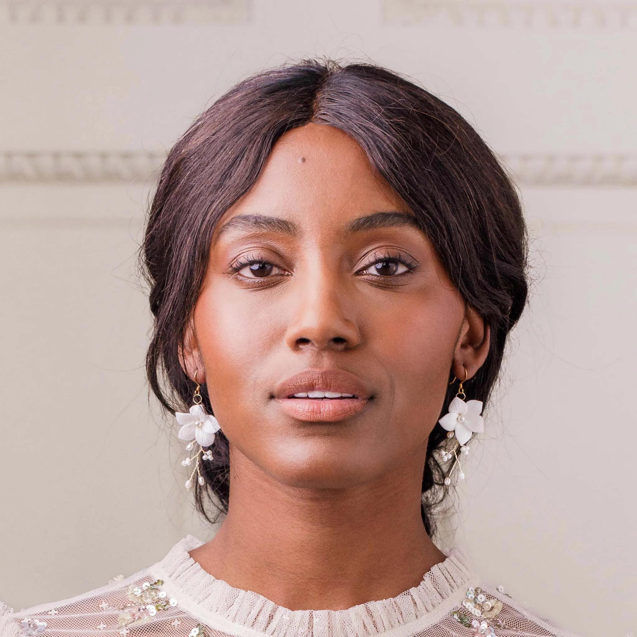 Clay flower wedding earrings - 'Hazel'