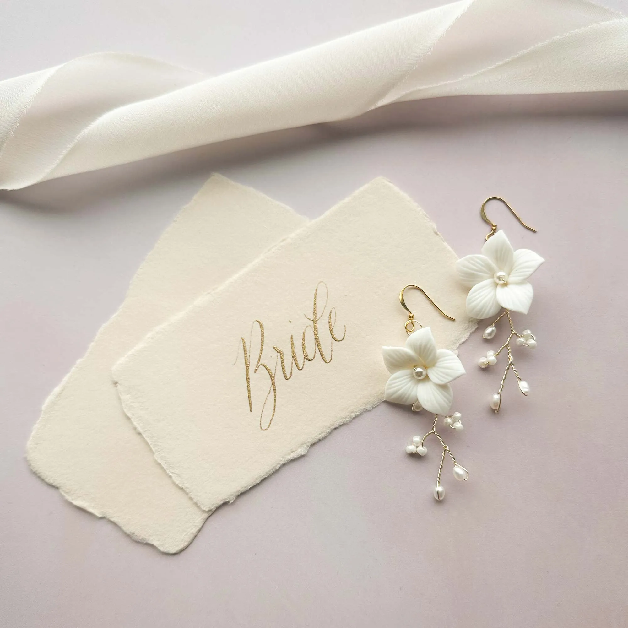 Clay flower wedding earrings - 'Hazel'