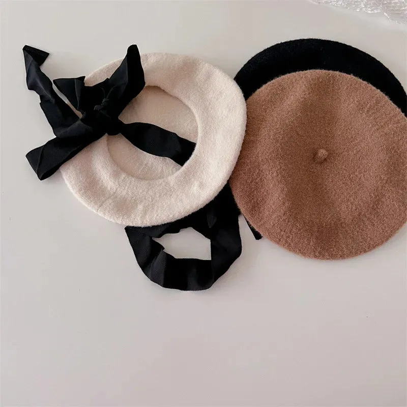 Kids Woolen Lace Up Beret Hat