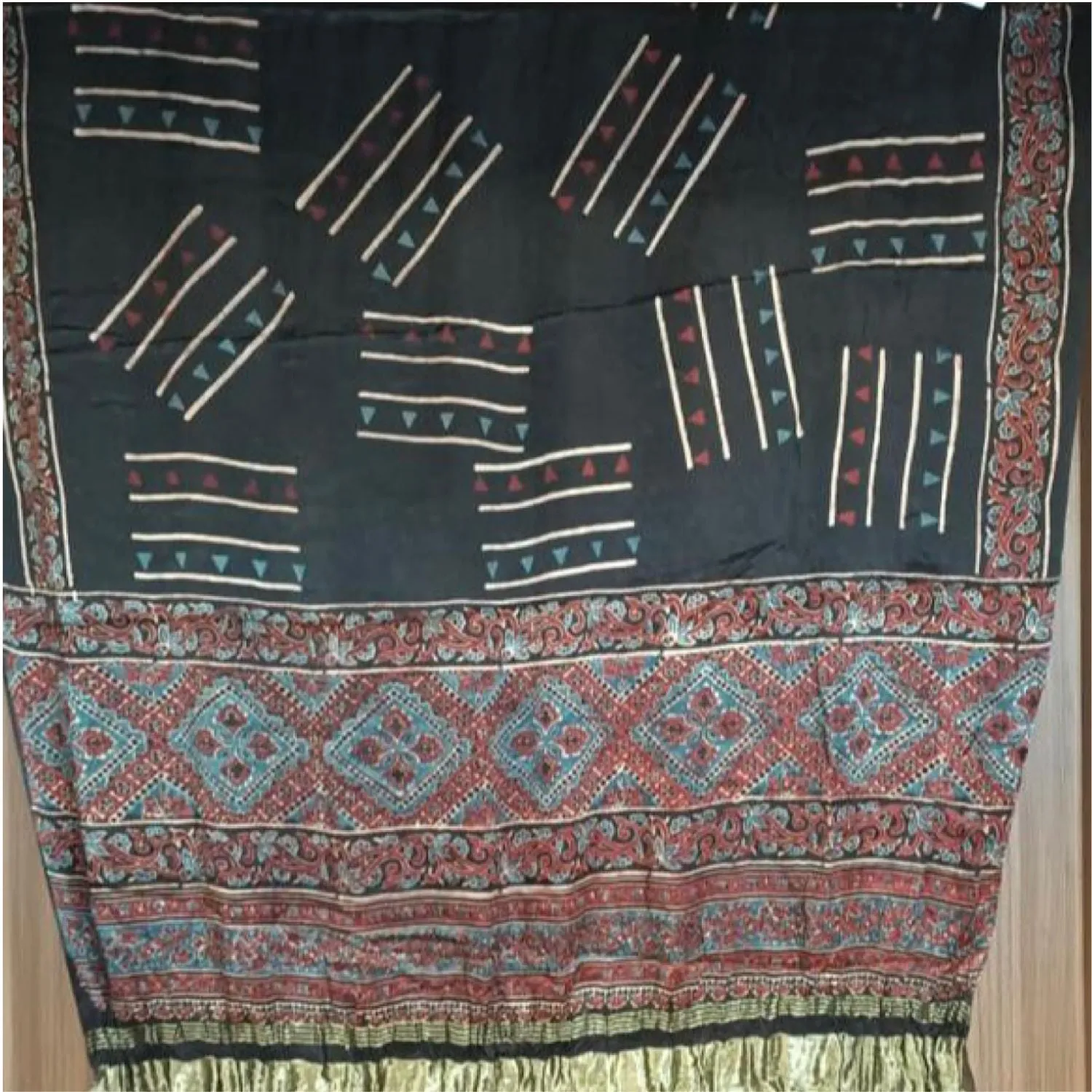 Kumud Zari Border Ajrakh Dupatta | Modal Silk | Hand-Crafted | Unique | Black