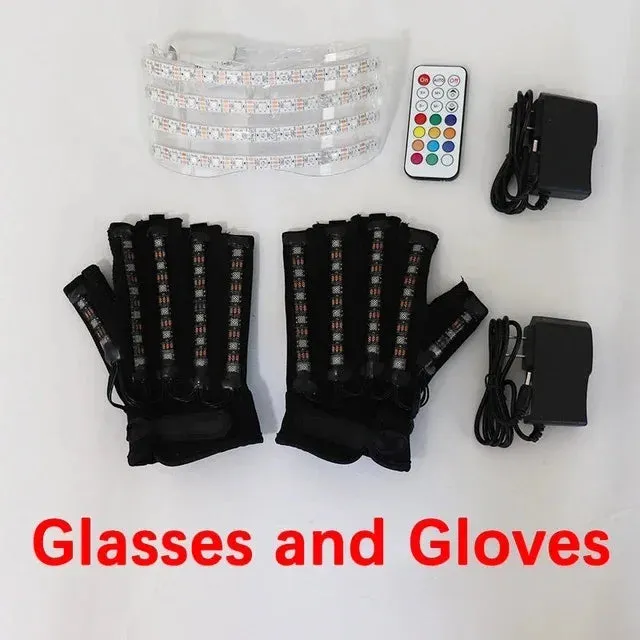 LED Growing Gloves&Glasses Light Up Glasses Rave Costume Decor DJ Dance Performances Luminous Props Party Decoration