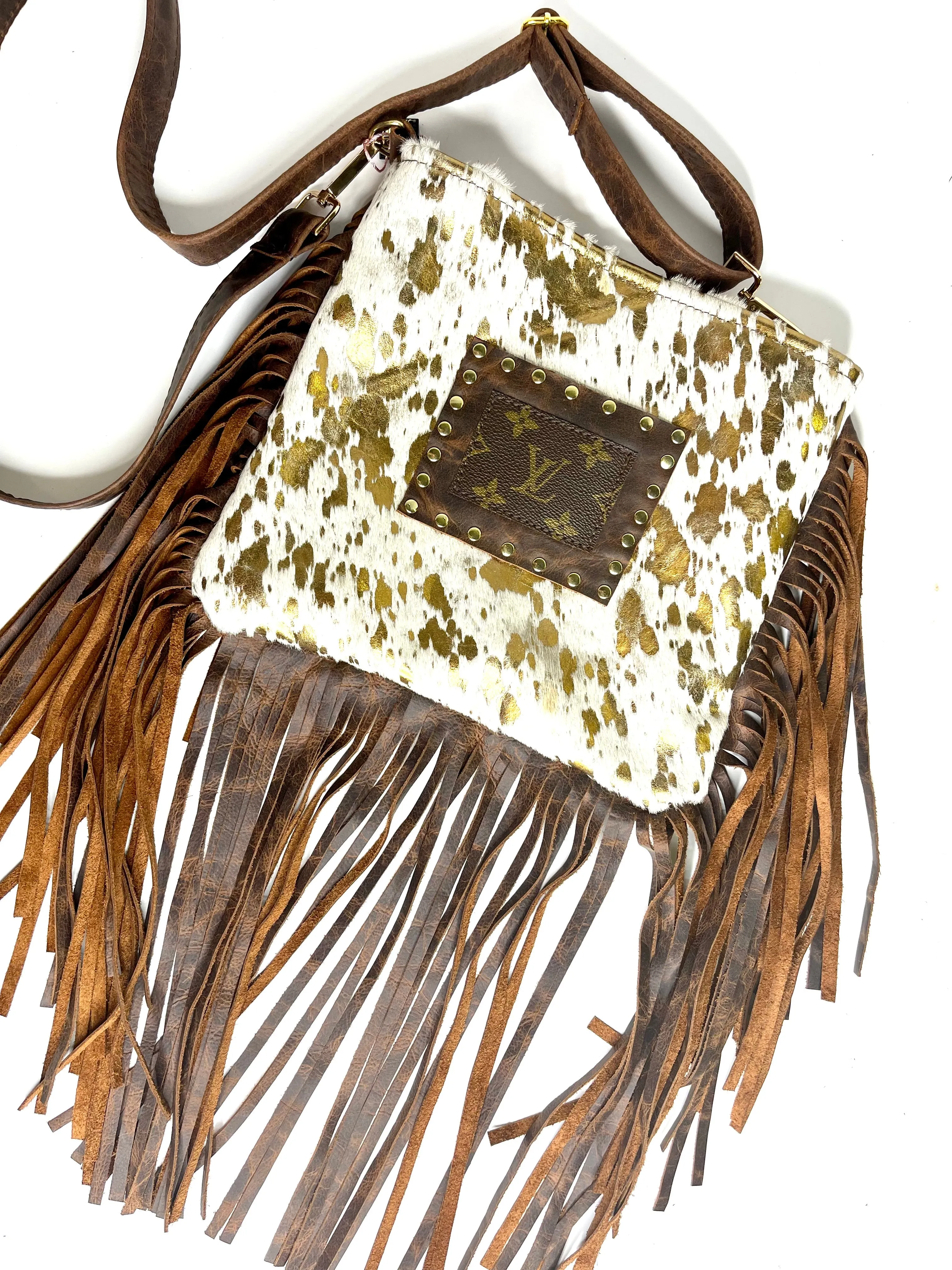 Medium Crossbody acid washed gold- In brown with Patch