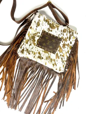 Medium Crossbody acid washed gold- In brown with Patch