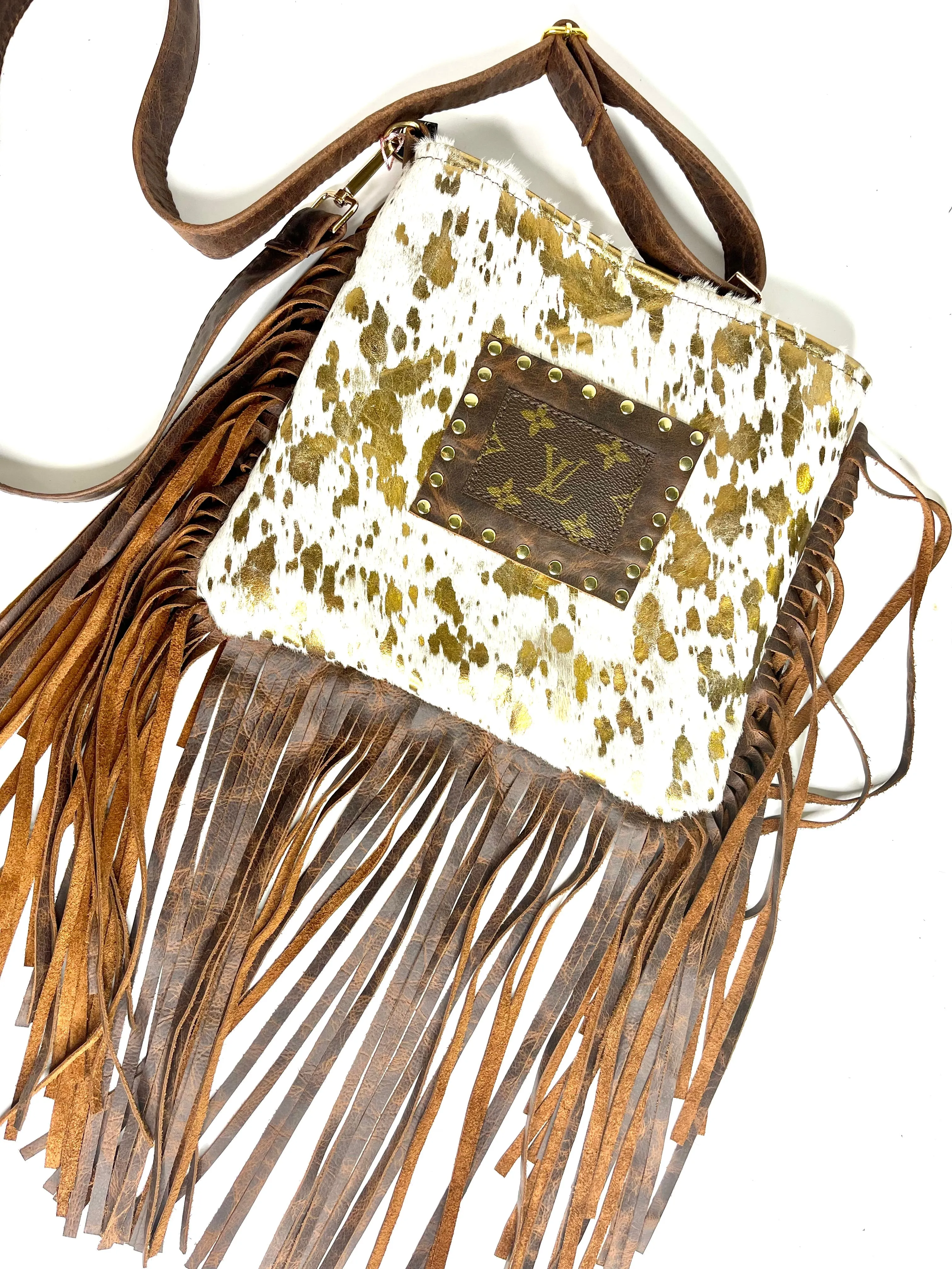 Medium Crossbody acid washed gold- In brown with Patch