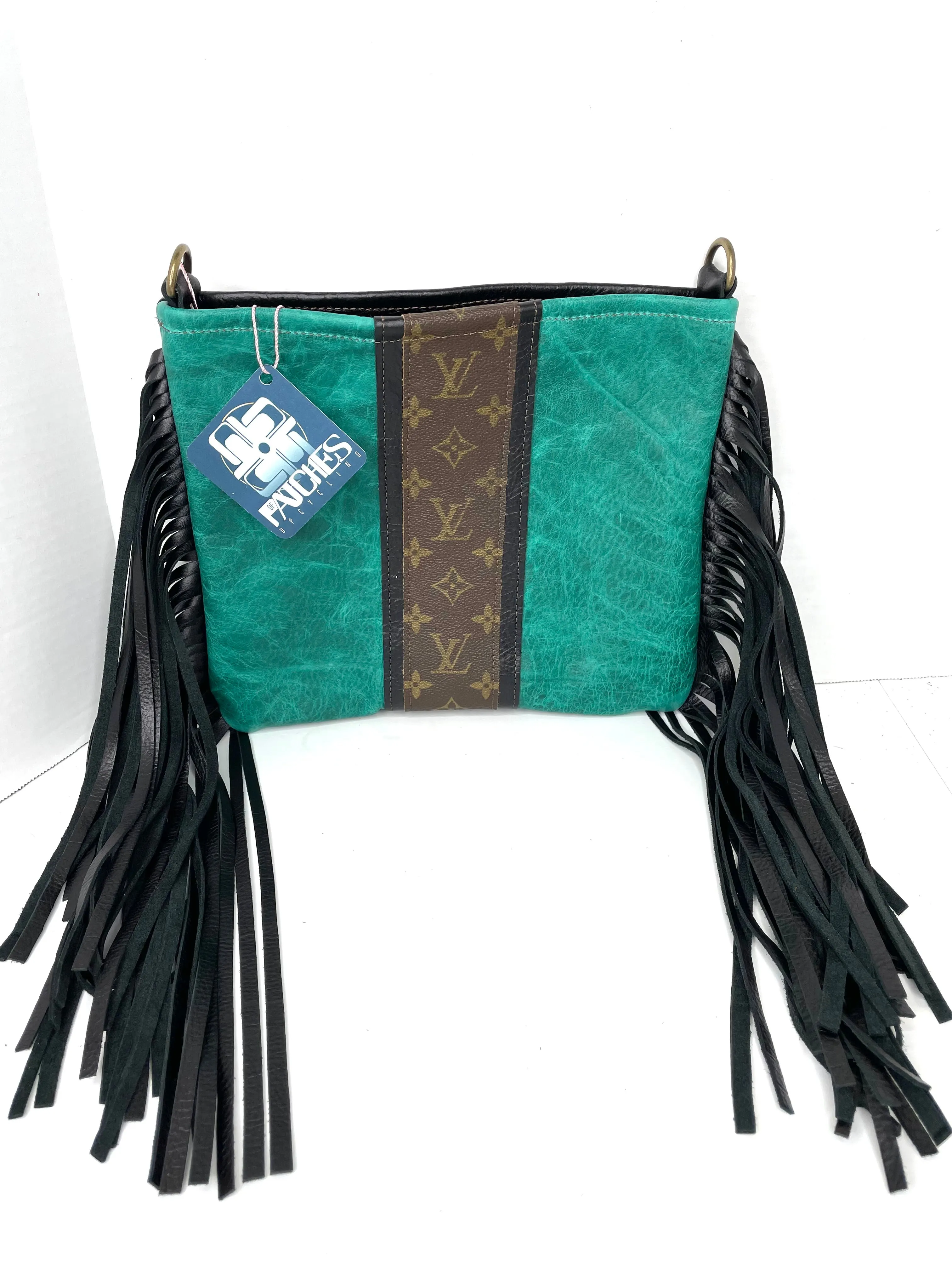 Medium Crossbody turquoise green in black strip