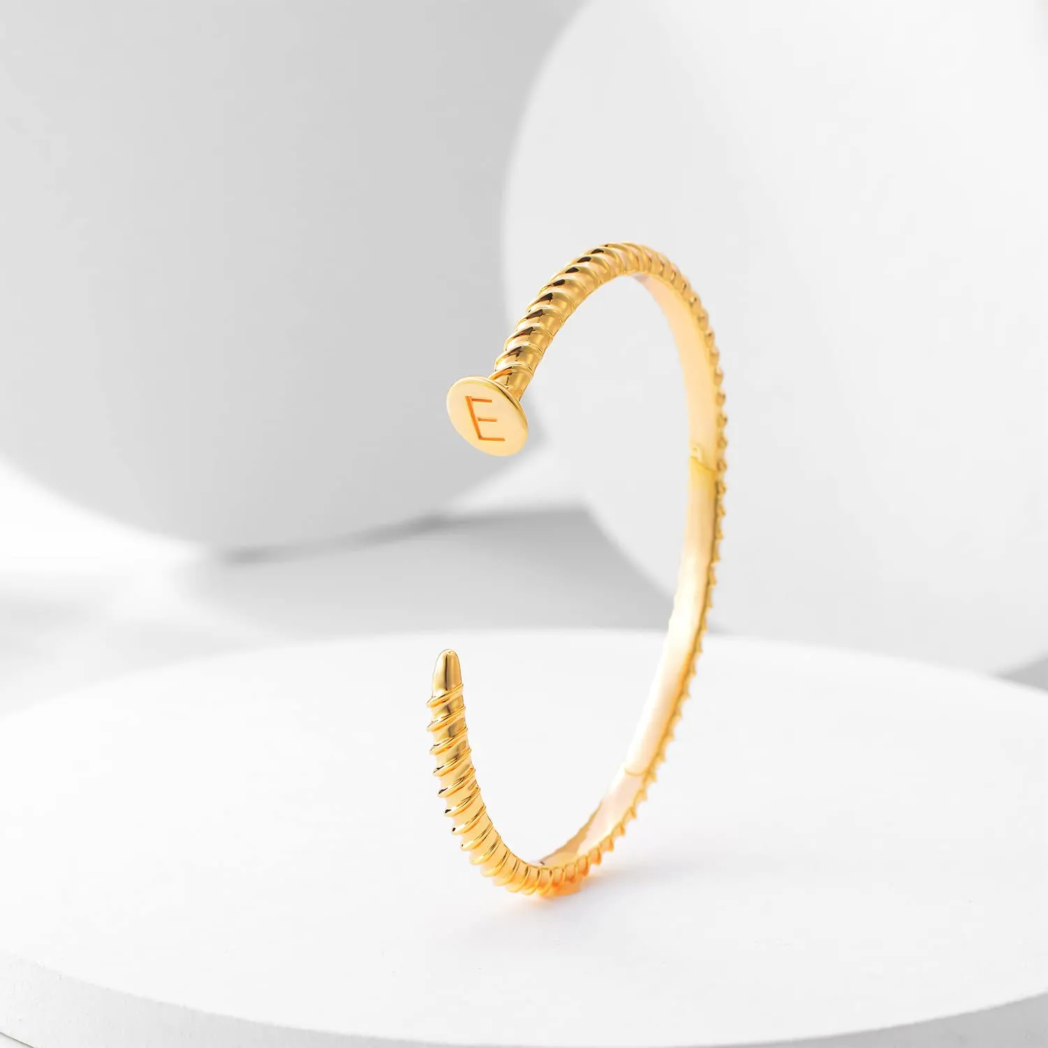 MEVECCO Gold Initial Nail Cuff Bracelets 18K Gold Plated Handmade Cute Cuff Bangle Dainty Letters Bracelets for Women Jewelry Gift