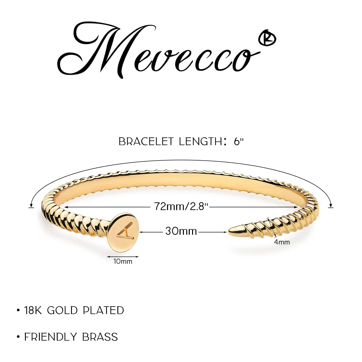 MEVECCO Gold Initial Nail Cuff Bracelets 18K Gold Plated Handmade Cute Cuff Bangle Dainty Letters Bracelets for Women Jewelry Gift
