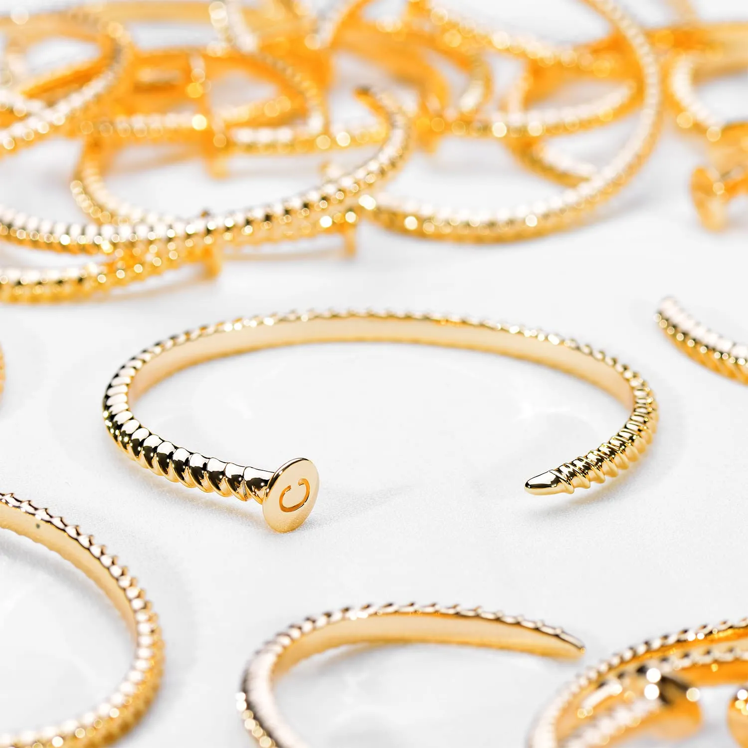 MEVECCO Gold Initial Nail Cuff Bracelets 18K Gold Plated Handmade Cute Cuff Bangle Dainty Letters Bracelets for Women Jewelry Gift