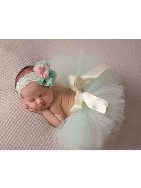 Newborn Baby Girl Tulle Tutu Skirt and Flower Headband Set Photograph Props Gift Set