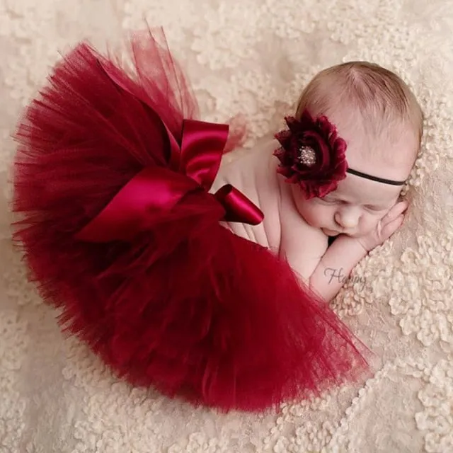 Newborn Baby Girl Tulle Tutu Skirt and Flower Headband Set Photograph Props Gift Set