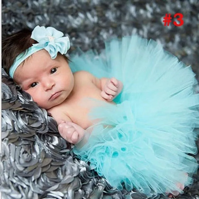 Newborn Baby Girl Tulle Tutu Skirt and Flower Headband Set Photograph Props Gift Set