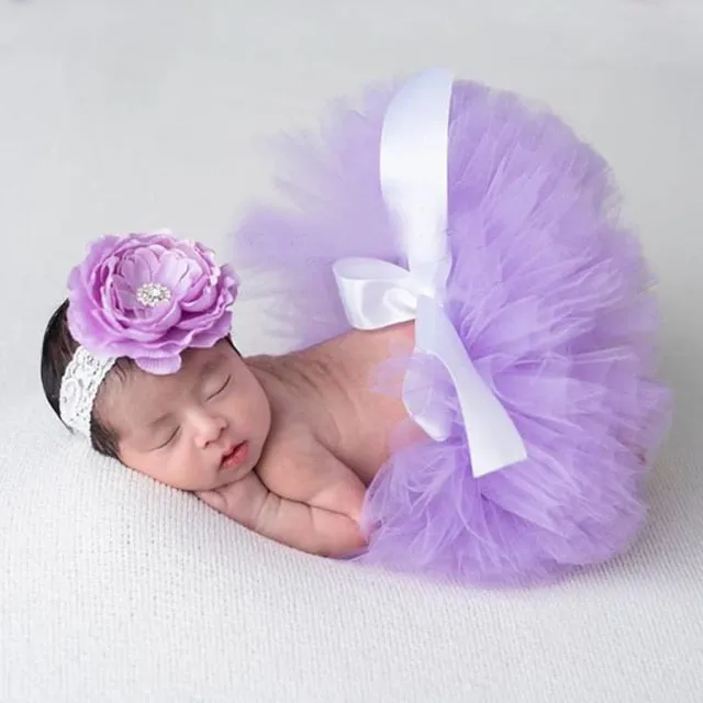 Newborn Baby Girl Tulle Tutu Skirt and Flower Headband Set Photograph Props Gift Set
