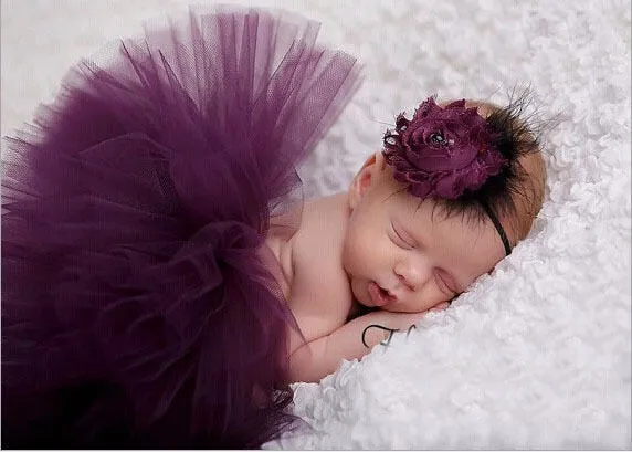 Newborn Baby Girl Tulle Tutu Skirt and Flower Headband Set Photograph Props Gift Set