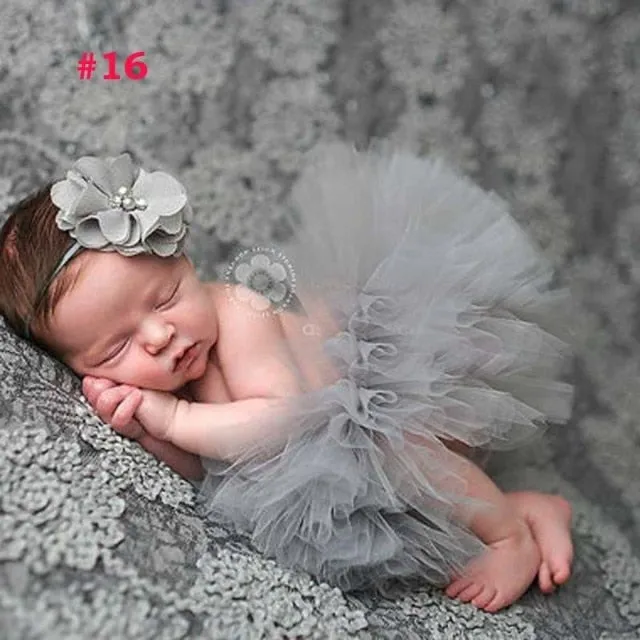 Newborn Baby Girl Tulle Tutu Skirt and Flower Headband Set Photograph Props Gift Set
