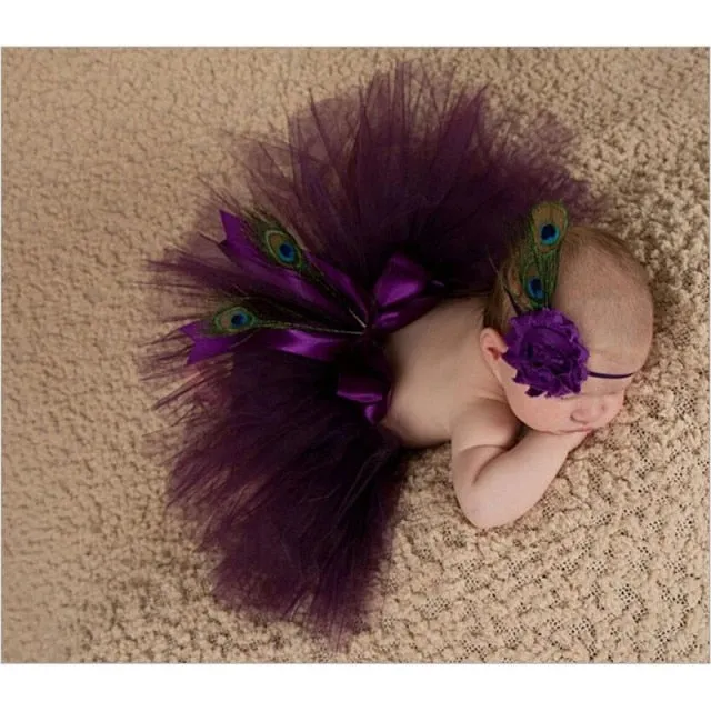 Newborn Baby Girl Tulle Tutu Skirt and Flower Headband Set Photograph Props Gift Set