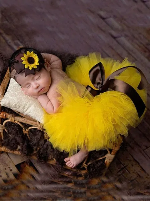 Newborn Baby Girl Tulle Tutu Skirt and Flower Headband Set Photograph Props Gift Set