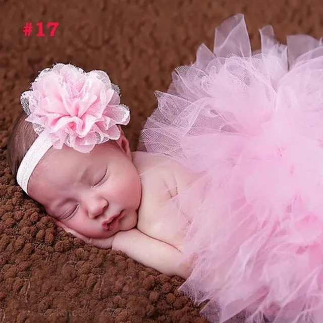 Newborn Baby Girl Tulle Tutu Skirt and Flower Headband Set Photograph Props Gift Set