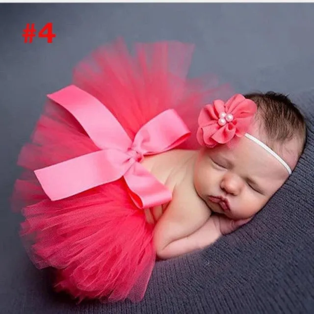 Newborn Baby Girl Tulle Tutu Skirt and Flower Headband Set Photograph Props Gift Set