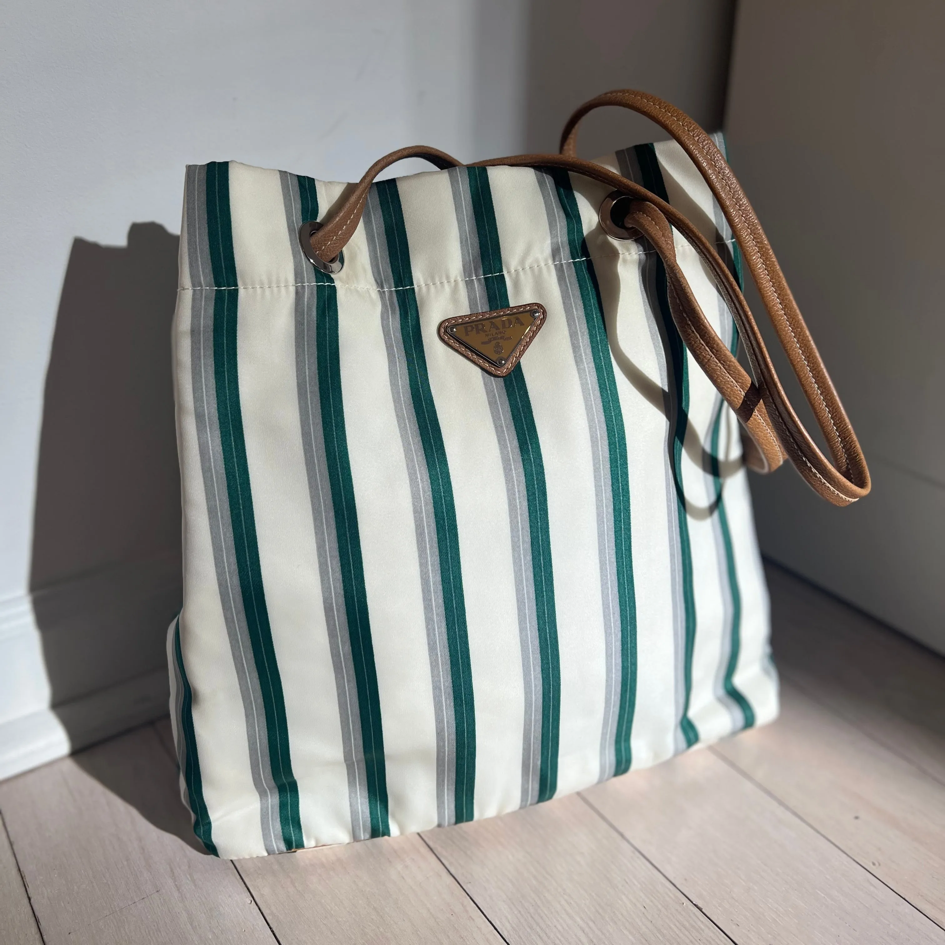 Prada Striped Nylon Tote