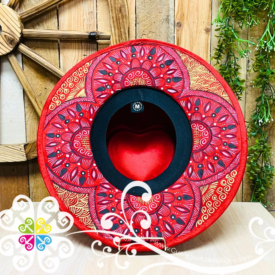 Red Corazon Mitla Velvet Hat - Peek-a-Boo Hand Painted Hat