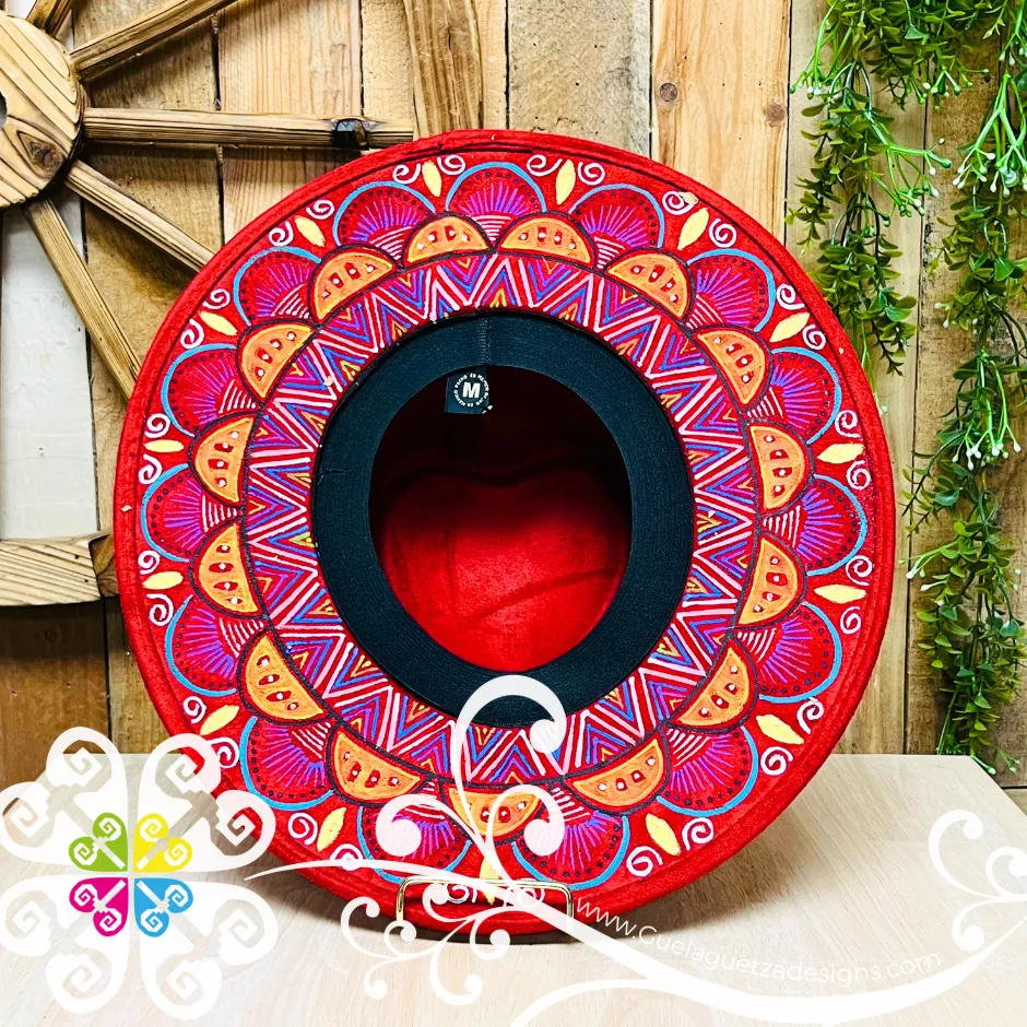 Red Corazon Mitla Velvet Hat - Peek-a-Boo Hand Painted Hat