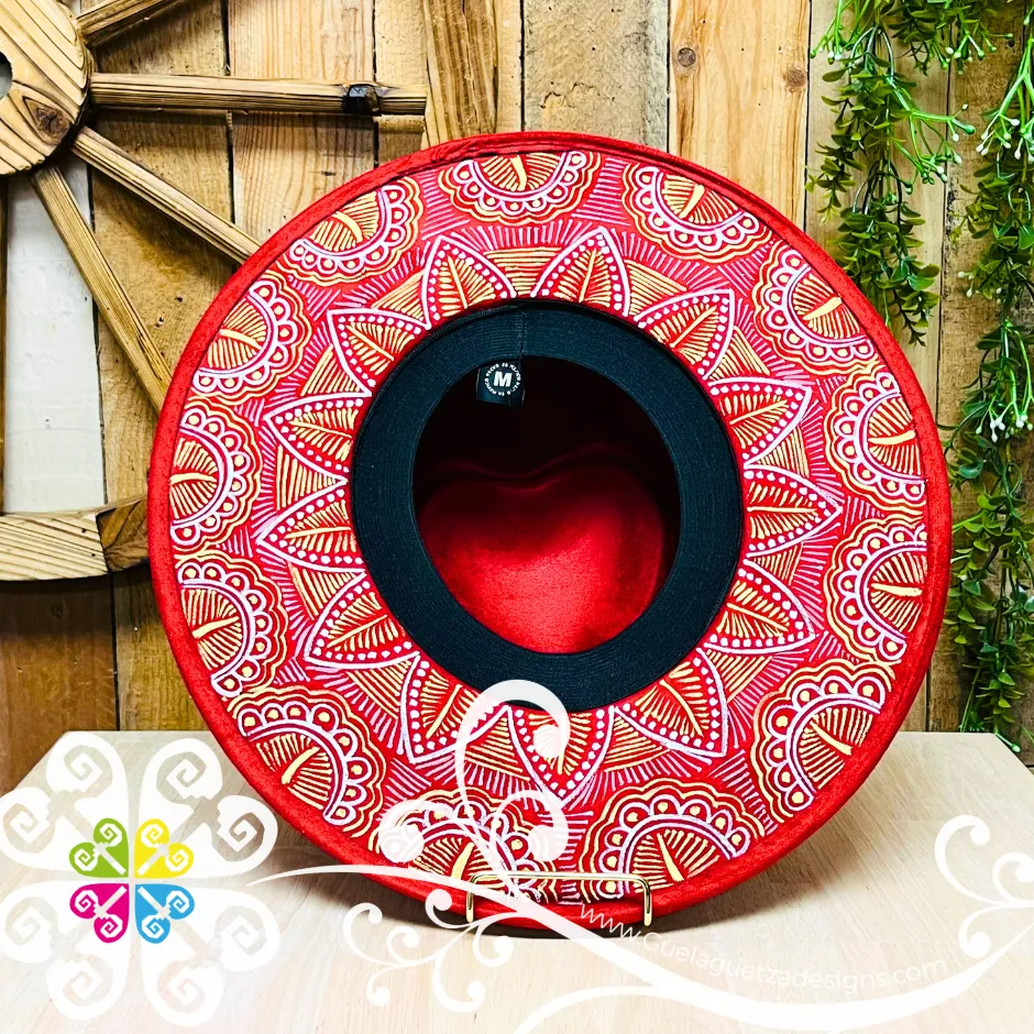Red Corazon Mitla Velvet Hat - Peek-a-Boo Hand Painted Hat