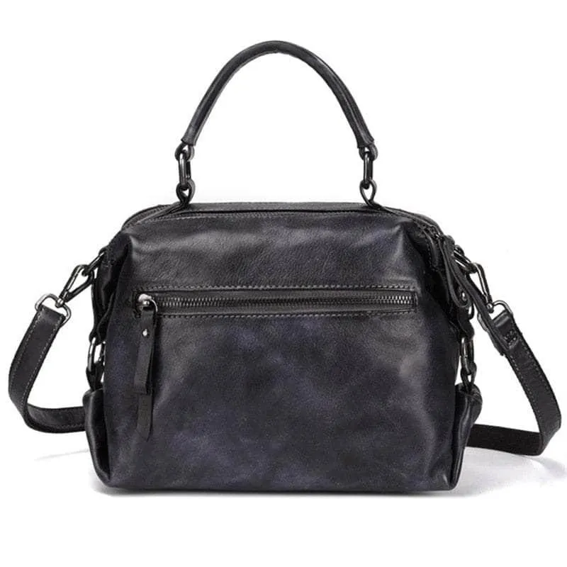 Red Flower Pattern Genuine Leather Women Handbag