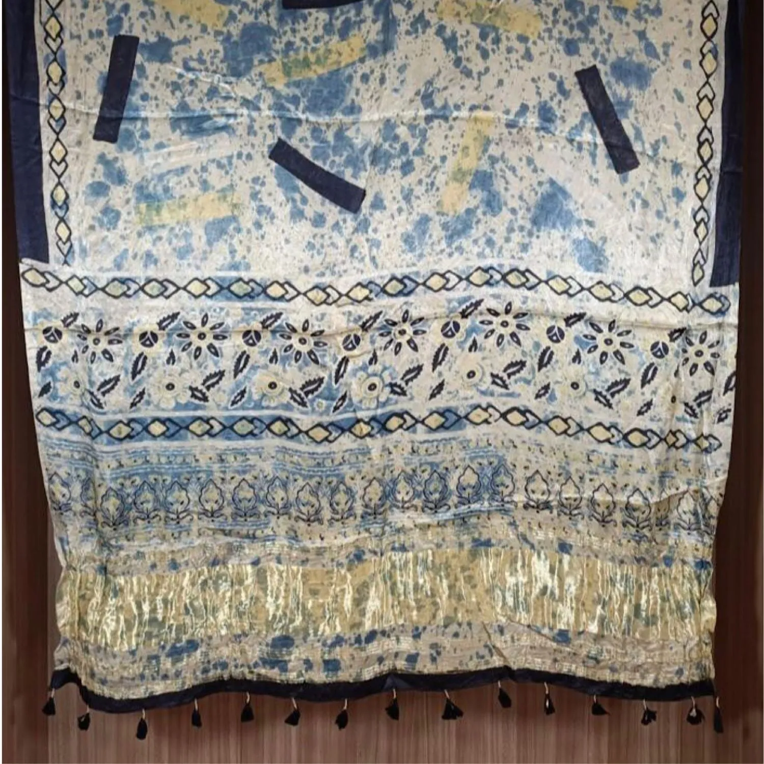Sanohi Zari Border Ajrakh Dupatta | Modal Silk | Hand-Crafted | Ivory