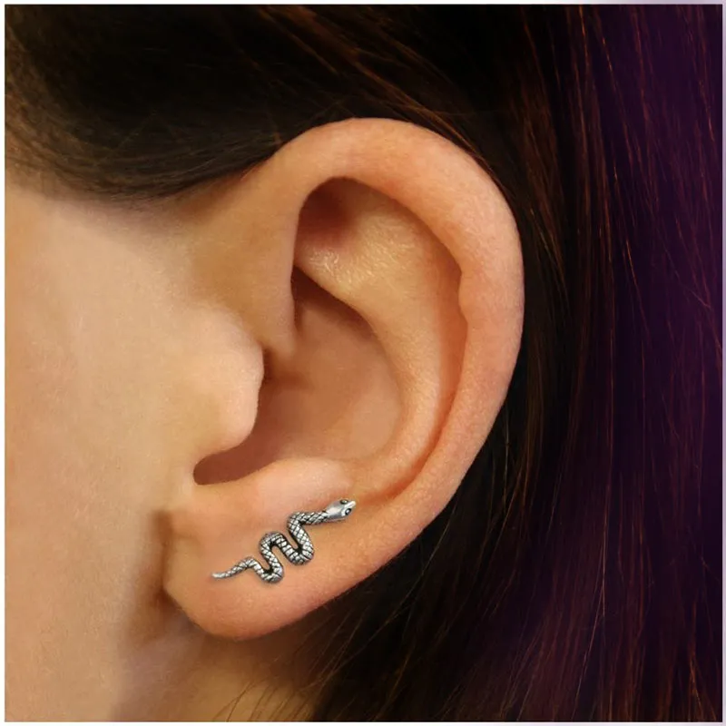 Silver Snake Ear Crawler Earrings