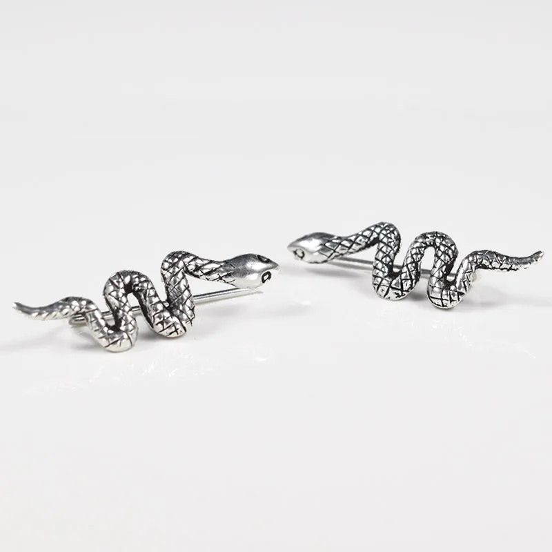 Silver Snake Ear Crawler Earrings