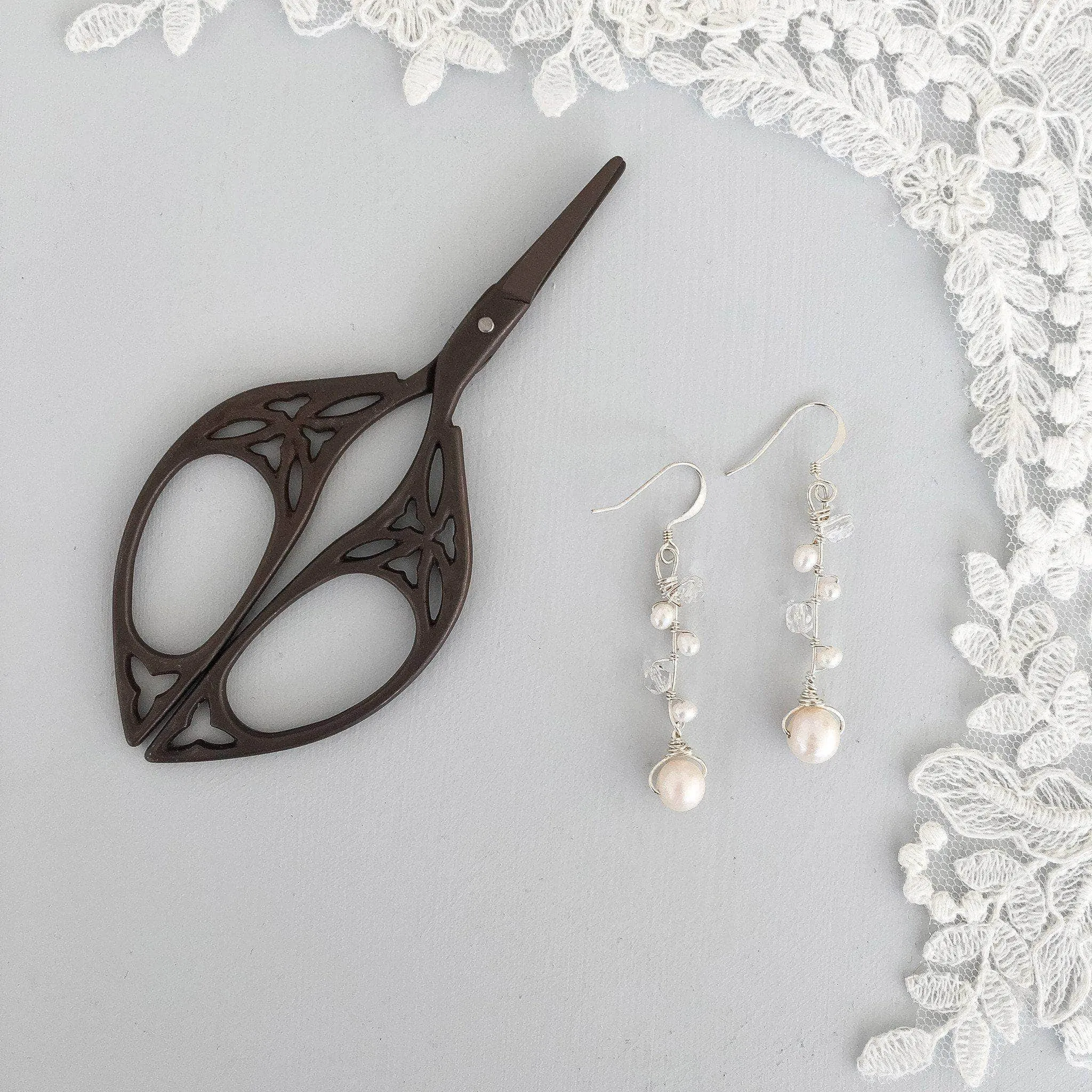 Silver wedding earrings of crystal and freshwater pearl - 'Addie'