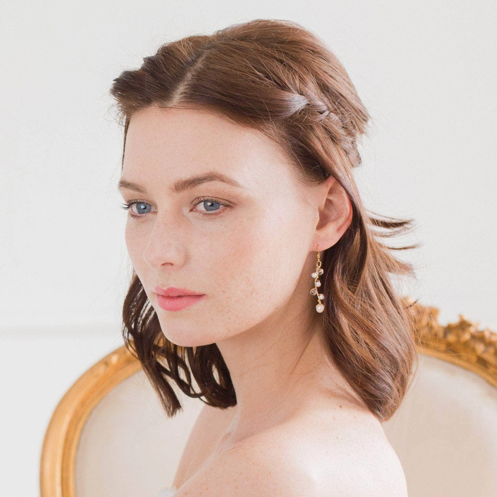 Silver wedding earrings of crystal and freshwater pearl - 'Addie'