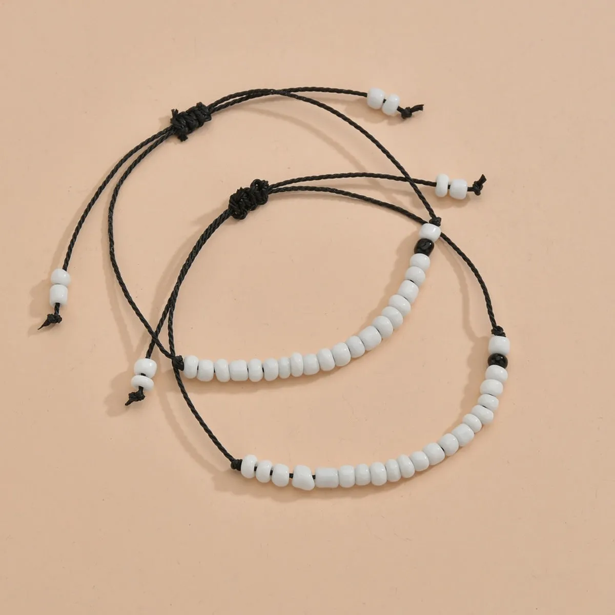 Simple Black And White Bead Double-layer Couple Bracelet
