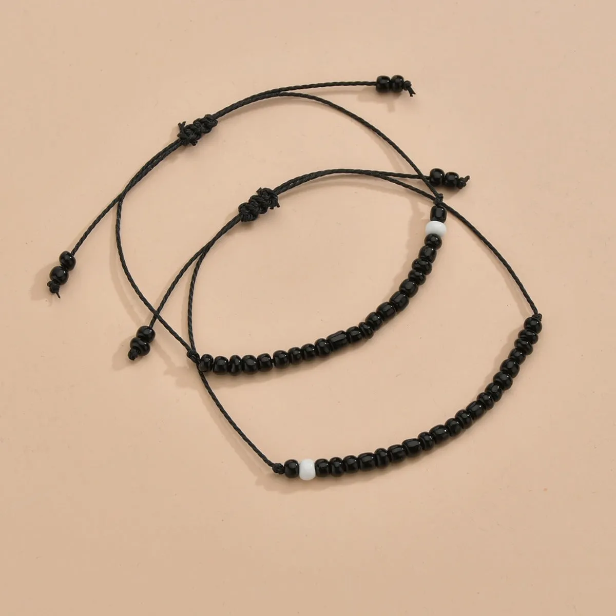 Simple Black And White Bead Double-layer Couple Bracelet