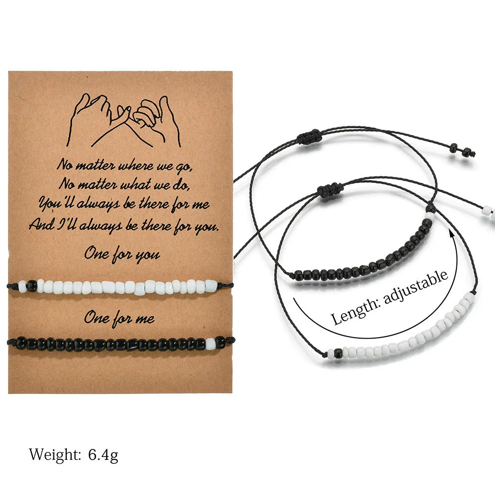 Simple Black And White Bead Double-layer Couple Bracelet