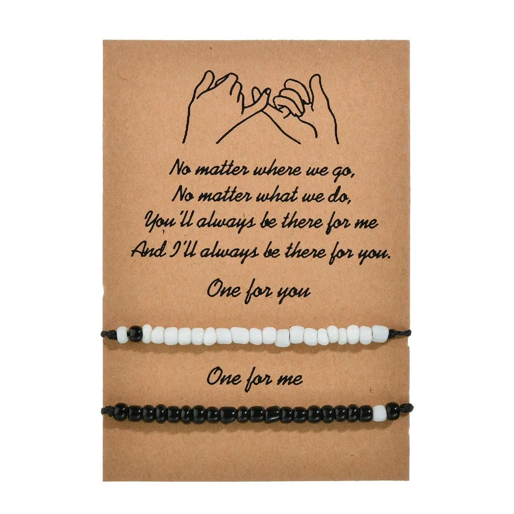 Simple Black And White Bead Double-layer Couple Bracelet