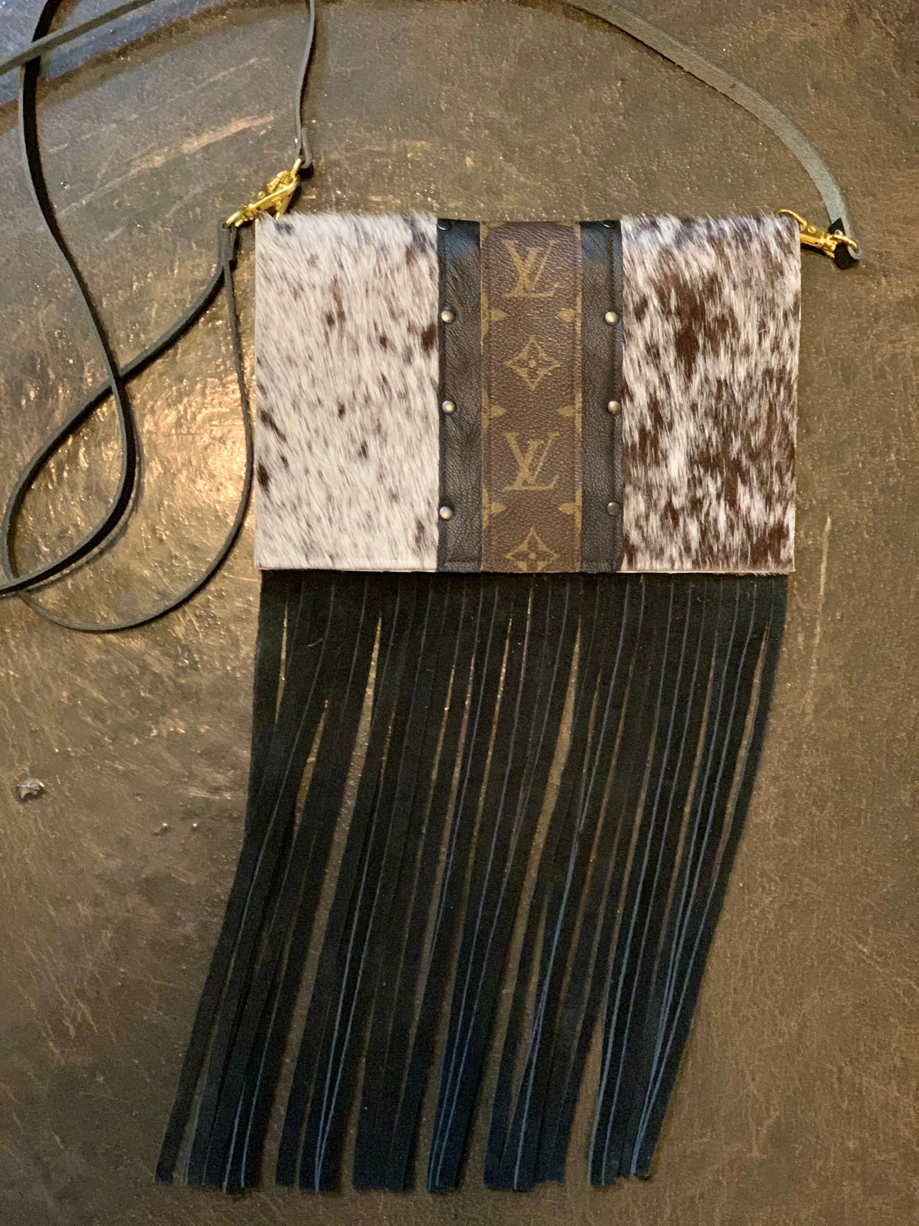 Small Crossbody , Strip Black, Black Hardware