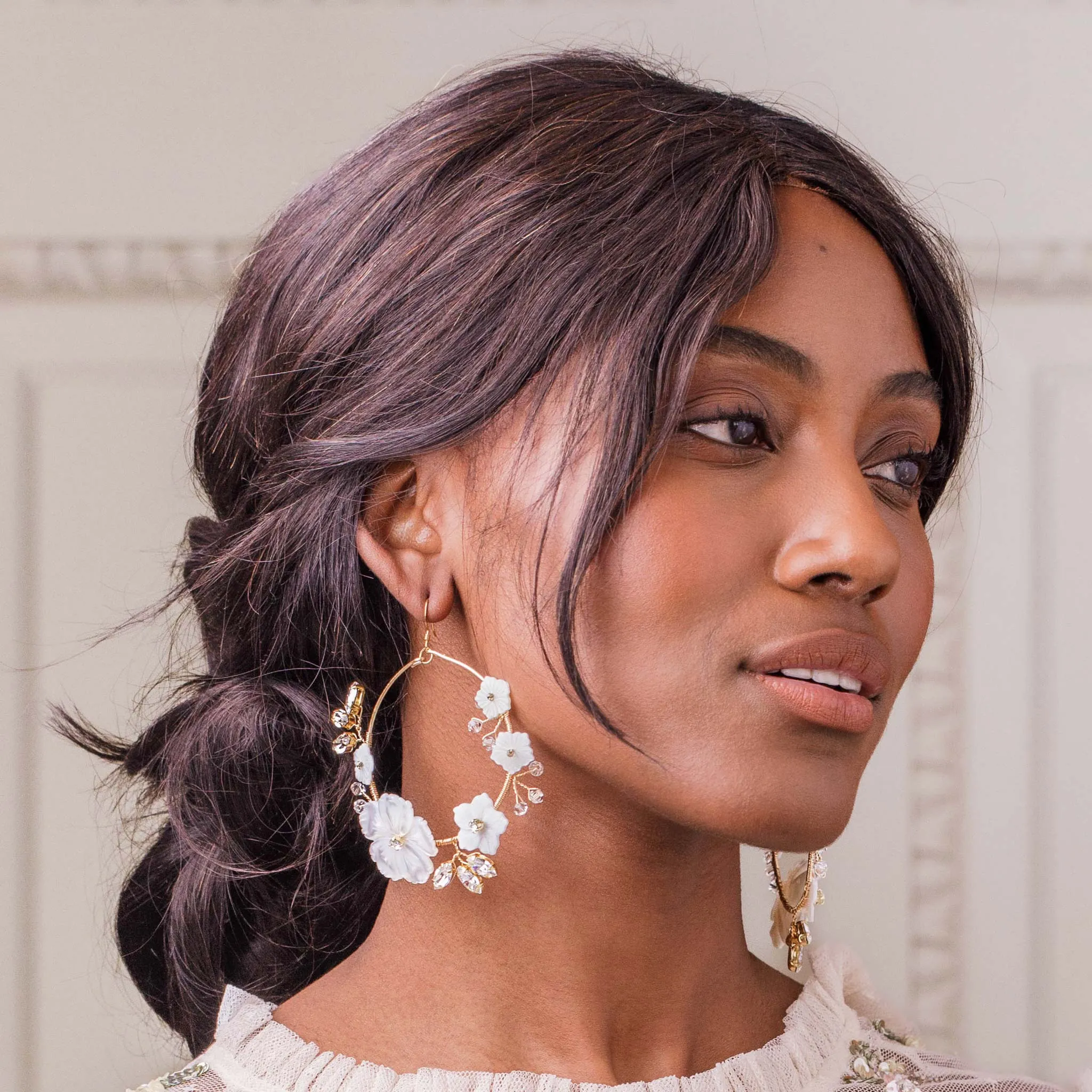 Statement gold floral hoop wedding earrings - 'Ariadne'
