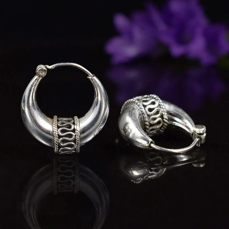 Sterling Silver Indian Kundal Earrings