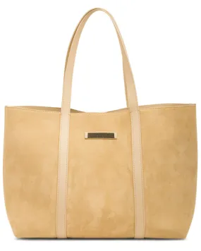 Straw Soft Suede Tote with Monili Bar