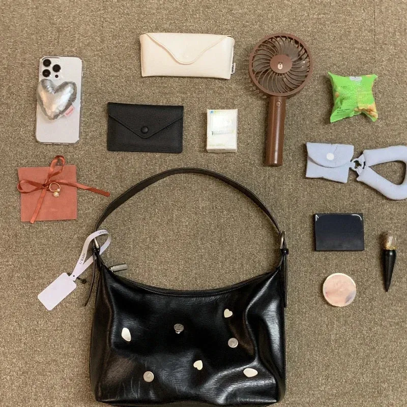 UAKISS  -  Soft Leather Women Casual Streetwear Underarm Bag Japanese Y2k Sweet Handbags Luxury Office Lady Trendy Shoulder Crossbody Bags